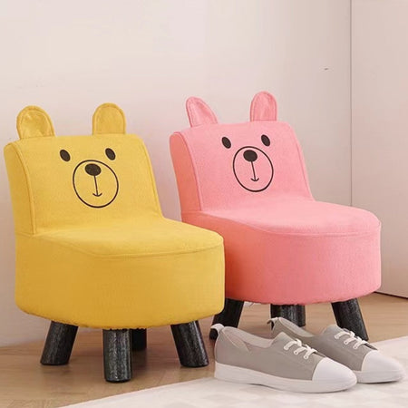 Sedia per Bambini Poltrona Design Orsetto Poggiapiedi Sgabello Morbido Rosa