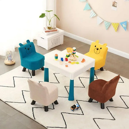 Sedia per Bambini Poltrona Design Orsetto Poggiapiedi Sgabello Morbido Grigio