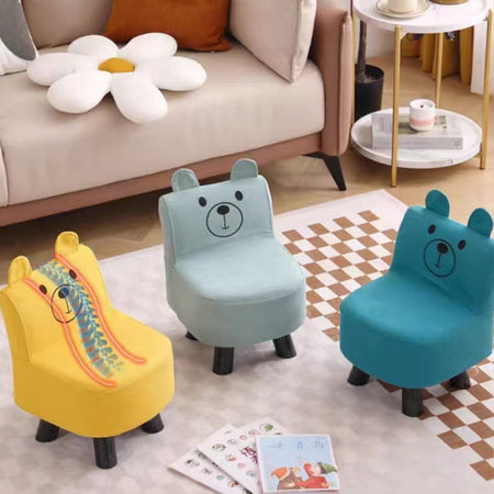 Sedia per Bambini Poltrona Design Orsetto Poggiapiedi Sgabello Morbido Blu