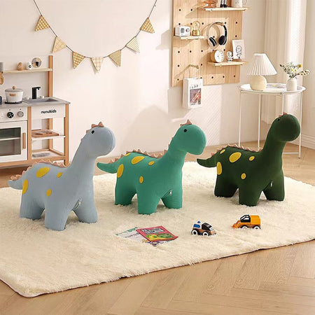Sgabello per Bambini a Forma di Dinosauro Poggiapiedi con Seduta Morbida Grigio