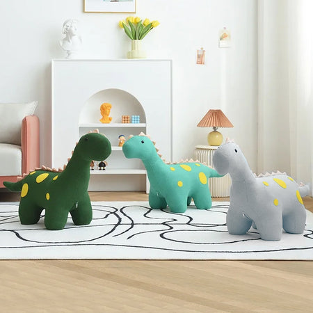 Sgabello per Bambini a Forma di Dinosauro Poggiapiedi con Seduta Morbida Grigio