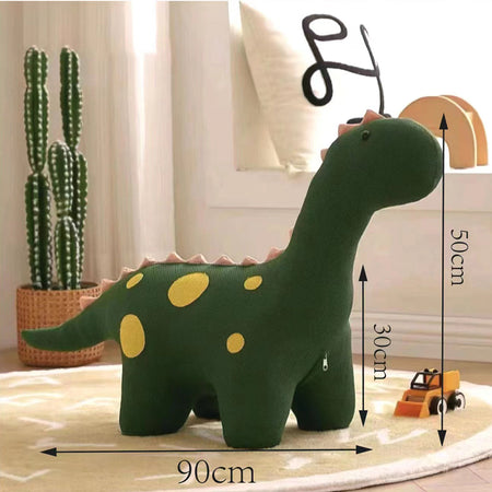 Sgabello per Bambini a Forma di Dinosauro Poggiapiedi Seduta Morbida Verde Scuro