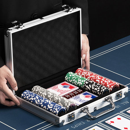 Set Valigetta Poker 200 Chip Fiches in Alluminio 2 Mazzi Texas Hold'em Blackjack