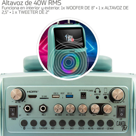 Canta Tu Karaoke PRO Verde Microfono Wireless Effetti Vocali e Display Touch