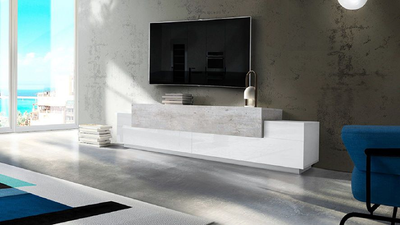 Mobile Porta TV Coro 240 – Bianco Lucido e Cemento