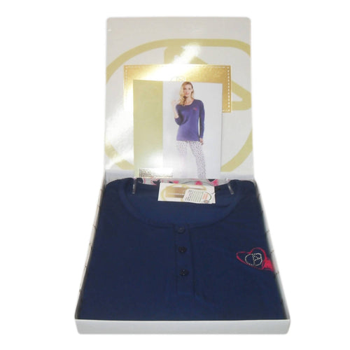 Pigiama Donna Due Pezzi Nazareno Gabrielli 100% Cotone Maglia Manica Lunga Blu E Pantalone Lungo Fantasia a Pois Art D415 Moda/Donna/Abbigliamento/Abbigliamento da notte lingerie e intimo/Pigiami e camicie da notte/Pigiami due pezzi L’Orchidea - Siderno, Commerciovirtuoso.it