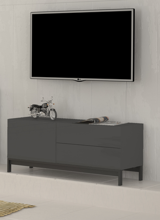 Mobile Porta TV Metis 110 con piedistallo in metallo nero – 1 anta + 2 cassetti – Antracite Lucido Tecnos