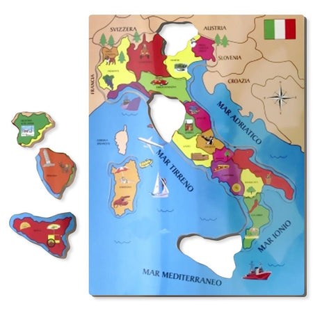 Puzzle Italia In Legno Cartina Geografica Italiana Con Info E