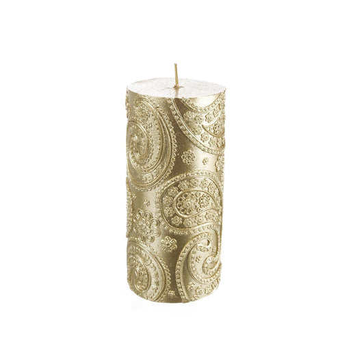 Candela cilindrica color oro h 15 cm decorata Barocco decorazione natalizia Casa e cucina/Decorazioni per interni/Candele e portacandele/Candele/Candele a colonna MagiediNatale.it - Altamura, Commerciovirtuoso.it