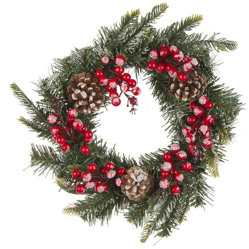 Corona Emy Ghirlanda Natalizia innevata con Bacche e Pigne Casa e cucina/Decorazioni per interni/Addobbi e decorazioni per ricorrenze/Decorazioni natalizie/Orpelli e festoni MagiediNatale.it - Altamura, Commerciovirtuoso.it