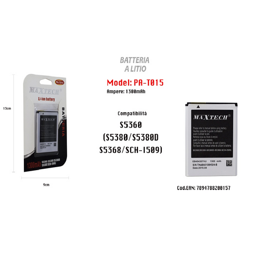 Batteria Compatibile S5360 Cellulare Smartphone A Litio 1300mah Maxtech  Pa-t015 - commercioVirtuoso.it