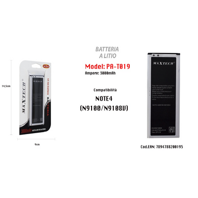 Batteria A Litio Compatibile Per Samsung Galaxy Note 4 3000mah Maxtech Pa-t019 Batterie per Cellulari Trade Shop italia - Napoli, Commerciovirtuoso.it