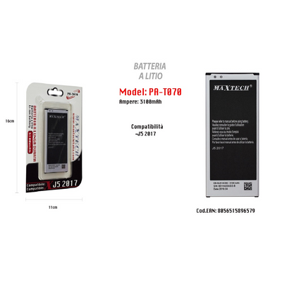 Batteria A Litio Compatibile Per Samsung J5 2017 Maxtech 3100 Mah Pa-t070