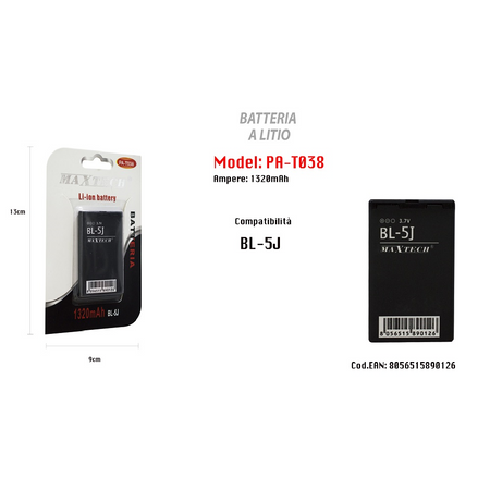 Batteria A Litio Ricambio 1320mah Compatibile Con Bl-5j Smartphone Maxtech Pa-t038 Batterie per Cellulari Trade Shop italia - Napoli, Commerciovirtuoso.it