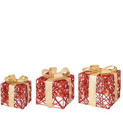 Set 3 pacchi regalo in resina luminoso color oro e rosso per uso interno ed esterno Casa e cucina/Decorazioni per interni/Addobbi e decorazioni per ricorrenze/Decorazioni natalizie/Luci natalizie/Catene luminose per esterni MagiediNatale.it - Altamura, Commerciovirtuoso.it