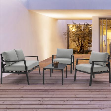 Salotto "Koral" in alluminio da giardino per esterno divano con poltrone imbottite Giardino e giardinaggio/Arredamento da giardino e accessori/Set di mobili Decor Space - Altamura, Commerciovirtuoso.it