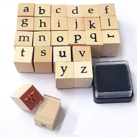 Set 26 Pezzi Timbri Effetto Legno Lettere Dell'alfabeto Quadrati