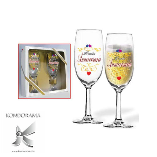 Coppia Flute al Nostro Anniversario Due Bicchieri In Vetro Con Stampa Casa e cucina/Stoviglie/Bicchieri e cristalli/Bicchieri da Champagne Kondorama - Martinsicuro, Commerciovirtuoso.it