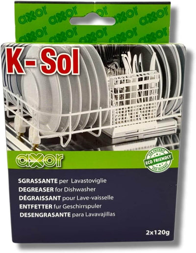 AXOR K-SOL Sgrassante per Lavastoviglie, 2 buste da 125gr Casa e cucina/Detergenti e prodotti per la pulizia/Detergenti per la casa/Detergenti per lavastoviglie Colella Ricambi - Casoria, Commerciovirtuoso.it