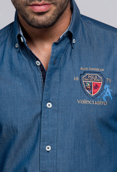 Valecuatro Camicia Uomo Denim Handicap Blu