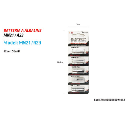 5 Pile Batterie Alkaline Mn21/a23 12v 55 Mah Alcalina Per Telecomando Maxtech