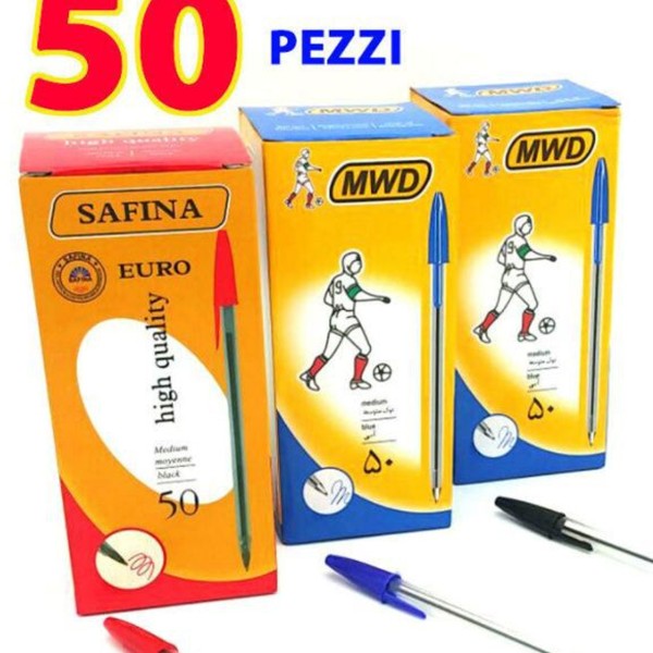 50 Penne A Sfera Cristal Punta Media 1mm Cancelleria Scuola E Ufficio Mod.  Bic 