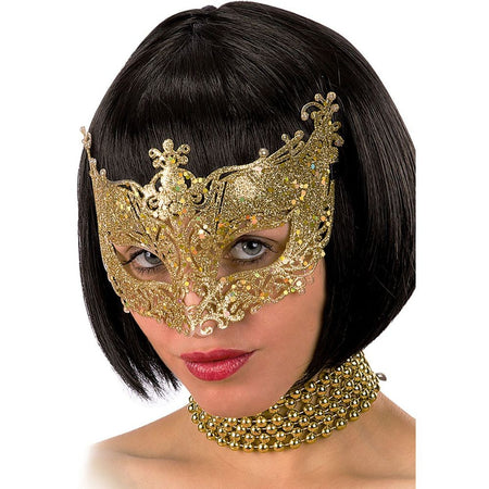 Maschera In Plastica con glitter Oro Mascherina da donna glitterata dorata  - commercioVirtuoso.it