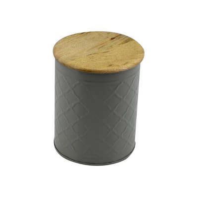 Barattolo metallo tappo legno grigio cmø16h19 Vacchetti