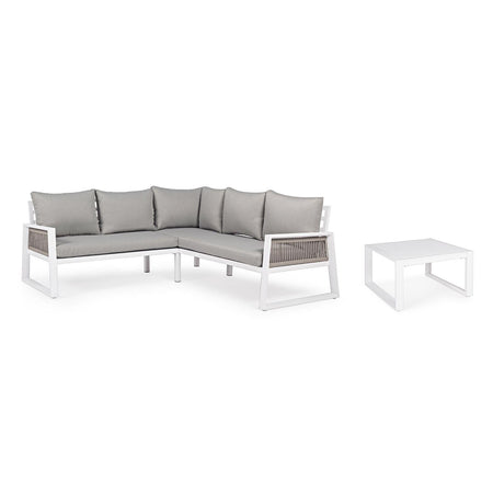 Salottino Angolare Da Giardino "captiva" Bianco in Alluminio Con Corde Sintetiche Tortora Giardino e giardinaggio/Arredamento da giardino e accessori/Set di mobili Decor Space - Altamura, Commerciovirtuoso.it