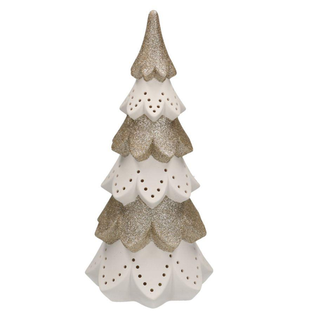 Albero Di Natale Ceramica Bianco Oro Con Led Cmø14h29 Vacchetti