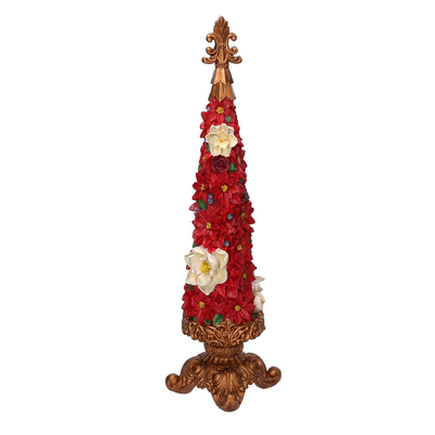 Albero resina con fiori rosso cm13x13h47,5 Vacchetti