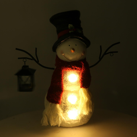 Pupazzo di neve resina con lanterna bianco con led cm37x19h44 Vacchetti