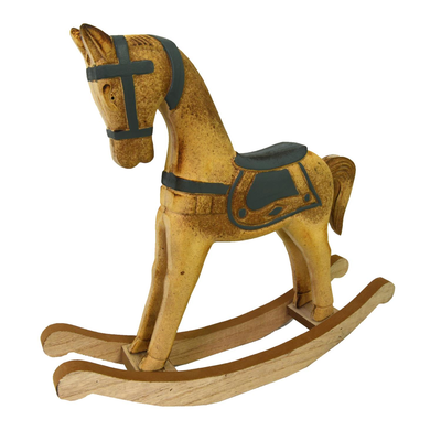 Cavallo a dondolo legno verde acqua marrone cm38x8h33,5 Vacchetti