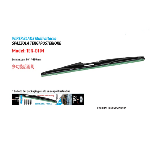 Spazzola Tergi Posteriore Universale 16 / 400 Mm Lunotto Ricambi Per Auto Auto e Moto/Parti per auto/Tergicristalli e parti/Spazzole di ricambio Trade Shop italia - Napoli, Commerciovirtuoso.it