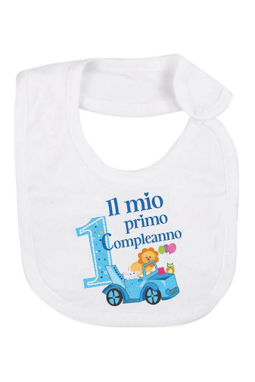 BabyVip Bavetta in cotone con stampa Il mio primo compleanno disponibile due colori, rosa - celeste, divertente, funny, colorato, simpatico
