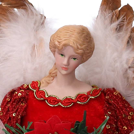 Puntale tessuto angelo con ghirlanda rosso cmø22h30 Vacchetti