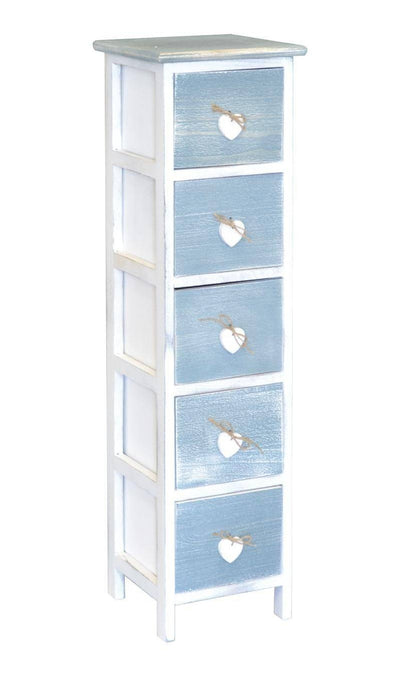 Cassettiera Love Blu in legno verniciato con 5 cassetti