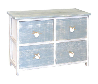 Mobiletto Love Blu in legno verniciato con 4 cassetti