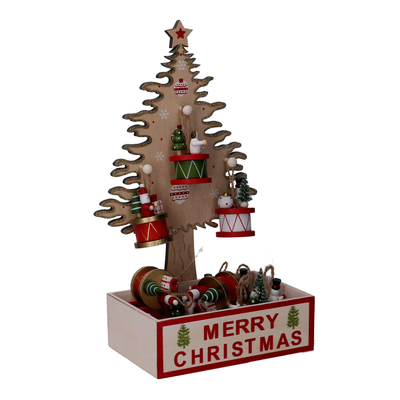 Albero Di Natale espositore legno naturale c/12 decorazioni tamburo cm18x12h32