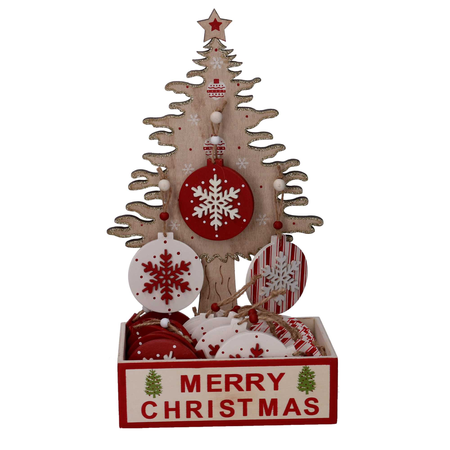Albero Di Natale espositore legno naturale c/24 decorazioni sfera cm18x12h32 Vacchetti