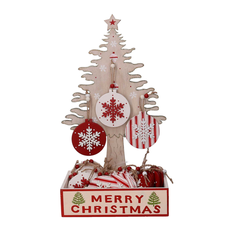 Albero Di Natale espositore legno naturale c/24 decorazioni sfera cm24x14h42 Vacchetti