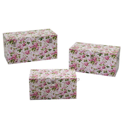 Baule in ecopelle a fiori - set da 3 rosa Vacchetti