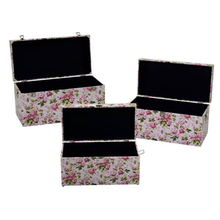 Baule in ecopelle a fiori - set da 3 rosa Vacchetti