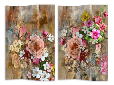 Paravento stampa 3 ante con fiori rosa cm120,6x2,5h180