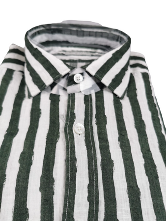 Camicia uomo Bagutta -  Fantasia righe -  Collo francese - Colore bianco/verde Moda/Uomo/Abbigliamento/T-shirt polo e camicie/Camicie casual Couture - Sestu, Commerciovirtuoso.it