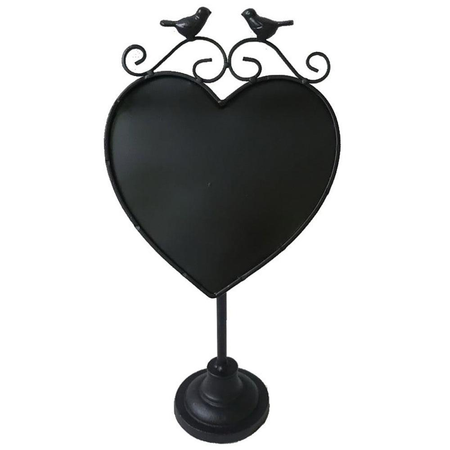 Lavagna metallo nero cuore con uccelli cm21,5x14,5h42 Vacchetti