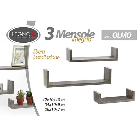 Set 3 Mensole da Parete Moderne Design con Bordi Mensola Scaffale Legno Olmo