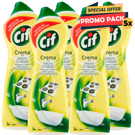 5 x 500 ml Cif Detergente in Crema Multisuperficie con Micro-Cristalli - Limone
