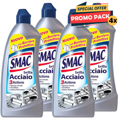 4 x 520 ml Smac - Brilla Acciaio Detergente Crema Azione Anticalcare e Lucidante