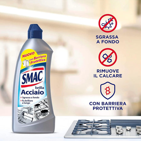 4 x 520 ml Smac - Brilla Acciaio Detergente Crema Azione Anticalcare e Lucidante